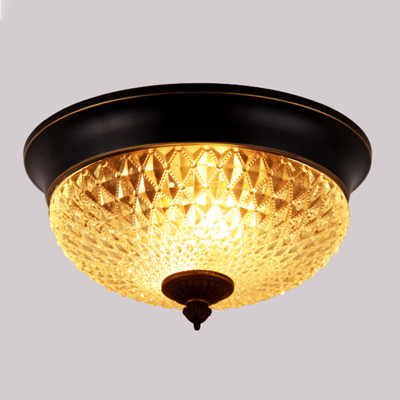 2 Bulbs Crown Flush Mount Lamp Traditional Black Clear Faceted Glass Ceiling Flush Light, 12"/14"/18" Wide Clearhalo 'Ceiling Lights' 'Close To Ceiling Lights' 'Close to ceiling' 'Flush mount' Lighting' 1968839