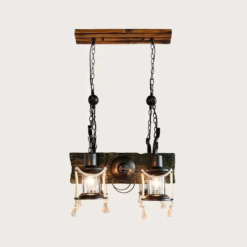 Lantern Clear Glass Chandelier Lamp Industrial 4/6 Heads Restaurant Ceiling Pendant Light in Wood Clearhalo 'Cast Iron' 'Ceiling Lights' 'Chandeliers' 'Industrial Chandeliers' 'Industrial' 'Metal' 'Middle Century Chandeliers' 'Rustic Chandeliers' 'Tiffany' Lighting' 1968915