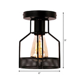 Cage Bistro Semi Flush Mount Lamp Rustic Iron 1 Bulb Black Ceiling Light with Mesh Detail Clearhalo 'Ceiling Lights' 'Close To Ceiling Lights' 'Close to ceiling' 'Semi-flushmount' Lighting' 1968959