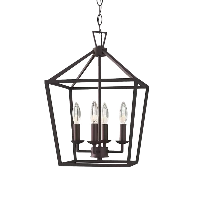 Black Trapezoid Pendant Lighting Fixture Vintage Iron 4 Bulbs Kitchen Ceiling Chandelier Clearhalo 'Cast Iron' 'Ceiling Lights' 'Chandeliers' 'Industrial Chandeliers' 'Industrial' 'Metal' 'Middle Century Chandeliers' 'Rustic Chandeliers' 'Tiffany' Lighting' 1968979