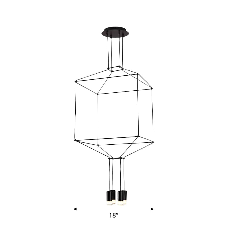 4/6/8 Heads Iron Pendant Light Industrial Black Hexagonal/Long Column 3D Structure Dining Room Chandelier Clearhalo 'Cast Iron' 'Ceiling Lights' 'Chandeliers' 'Industrial Chandeliers' 'Industrial' 'Metal' 'Middle Century Chandeliers' 'Rustic Chandeliers' 'Tiffany' Lighting' 1969019