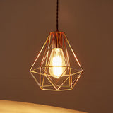 Iron Rose Gold Pendant Lamp Flared/Diamond Cage 1-Light Industrial Ceiling Hang Light for Bedroom Clearhalo 'Art Deco Pendants' 'Cast Iron' 'Ceiling Lights' 'Ceramic' 'Crystal' 'Industrial Pendants' 'Industrial' 'Metal' 'Middle Century Pendants' 'Pendant Lights' 'Pendants' 'Tiffany' Lighting' 1969096