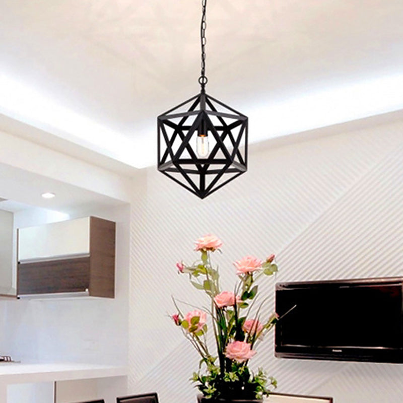 Geometric Metal Pendant Lighting Industrial 1 Head 14"/18"/21.5" Wide Dining Room Down Lighting in Black Black Clearhalo 'Art Deco Pendants' 'Black' 'Cast Iron' 'Ceiling Lights' 'Ceramic' 'Crystal' 'Industrial Pendants' 'Industrial' 'Metal' 'Middle Century Pendants' 'Pendant Lights' 'Pendants' 'Rustic Pendants' 'Tiffany' Lighting' 1969100