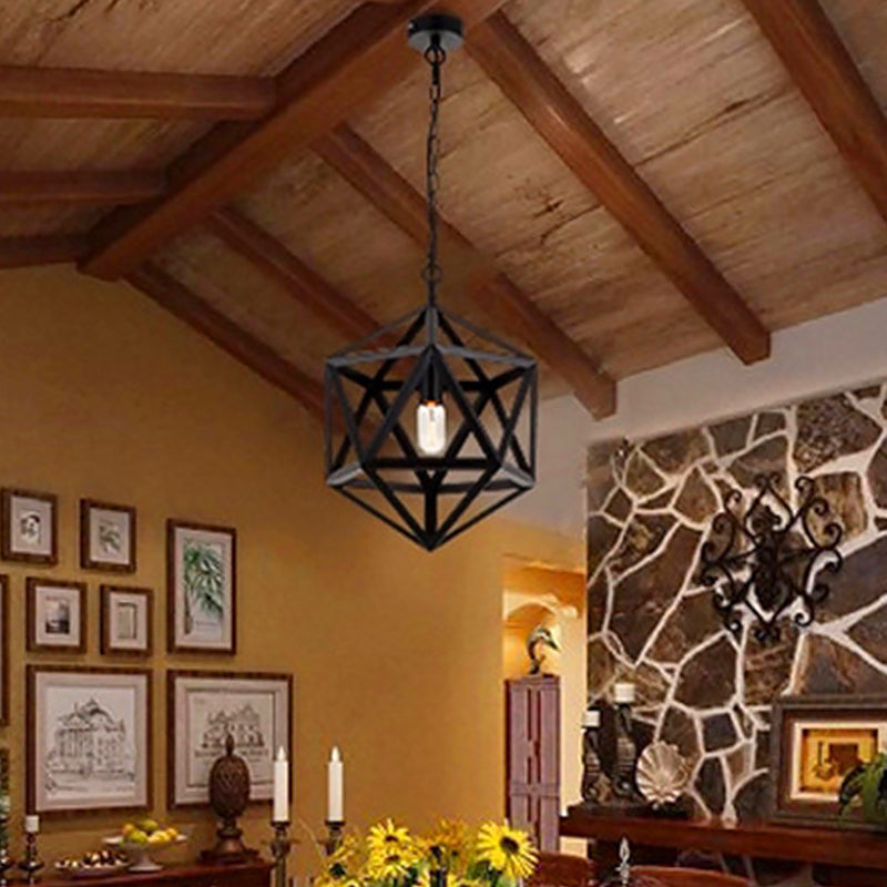 Geometric Metal Pendant Lighting Industrial 1 Head 14"/18"/21.5" Wide Dining Room Down Lighting in Black Clearhalo 'Art Deco Pendants' 'Black' 'Cast Iron' 'Ceiling Lights' 'Ceramic' 'Crystal' 'Industrial Pendants' 'Industrial' 'Metal' 'Middle Century Pendants' 'Pendant Lights' 'Pendants' 'Rustic Pendants' 'Tiffany' Lighting' 1969102