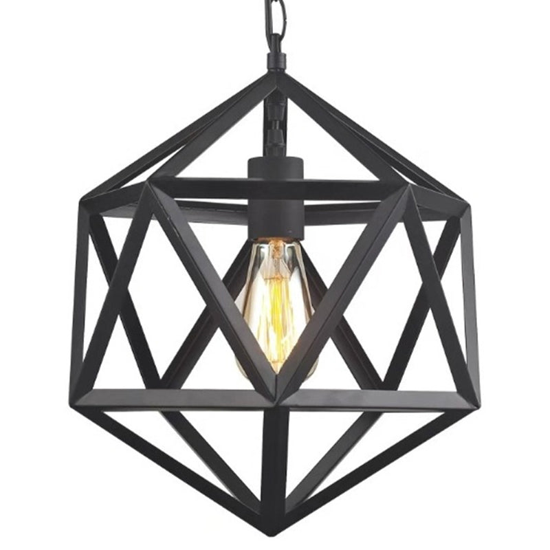 Geometric Metal Pendant Lighting Industrial 1 Head 14"/18"/21.5" Wide Dining Room Down Lighting in Black Clearhalo 'Art Deco Pendants' 'Black' 'Cast Iron' 'Ceiling Lights' 'Ceramic' 'Crystal' 'Industrial Pendants' 'Industrial' 'Metal' 'Middle Century Pendants' 'Pendant Lights' 'Pendants' 'Rustic Pendants' 'Tiffany' Lighting' 1969104