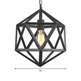 Geometric Metal Pendant Lighting Industrial 1 Head 14"/18"/21.5" Wide Dining Room Down Lighting in Black Clearhalo 'Art Deco Pendants' 'Black' 'Cast Iron' 'Ceiling Lights' 'Ceramic' 'Crystal' 'Industrial Pendants' 'Industrial' 'Metal' 'Middle Century Pendants' 'Pendant Lights' 'Pendants' 'Rustic Pendants' 'Tiffany' Lighting' 1969105