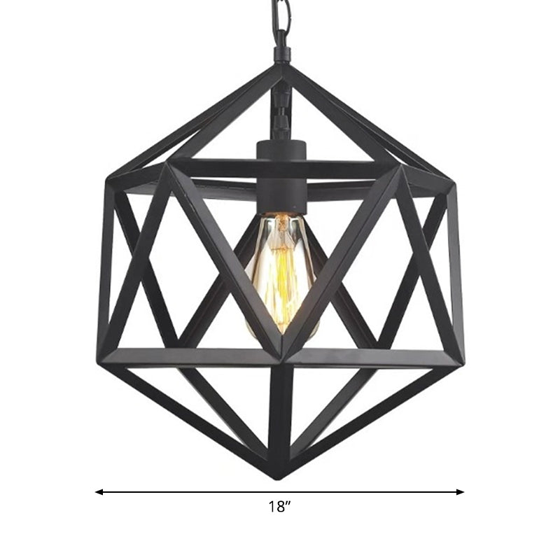 Geometric Metal Pendant Lighting Industrial 1 Head 14"/18"/21.5" Wide Dining Room Down Lighting in Black Clearhalo 'Art Deco Pendants' 'Black' 'Cast Iron' 'Ceiling Lights' 'Ceramic' 'Crystal' 'Industrial Pendants' 'Industrial' 'Metal' 'Middle Century Pendants' 'Pendant Lights' 'Pendants' 'Rustic Pendants' 'Tiffany' Lighting' 1969106