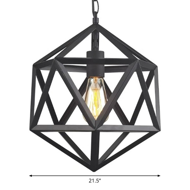 Geometric Metal Pendant Lighting Industrial 1 Head 14"/18"/21.5" Wide Dining Room Down Lighting in Black Clearhalo 'Art Deco Pendants' 'Black' 'Cast Iron' 'Ceiling Lights' 'Ceramic' 'Crystal' 'Industrial Pendants' 'Industrial' 'Metal' 'Middle Century Pendants' 'Pendant Lights' 'Pendants' 'Rustic Pendants' 'Tiffany' Lighting' 1969107