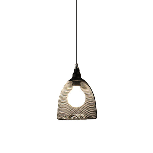 1-Light Dome/Bell/Oval Mesh Drop Pendant Loft Style Black Iron Ceiling Suspension Lamp for Dining Room Black E Clearhalo 'Art Deco Pendants' 'Black' 'Cast Iron' 'Ceiling Lights' 'Ceramic' 'Crystal' 'Industrial Pendants' 'Industrial' 'Metal' 'Middle Century Pendants' 'Pendant Lights' 'Pendants' 'Rustic Pendants' 'Tiffany' Lighting' 1969230