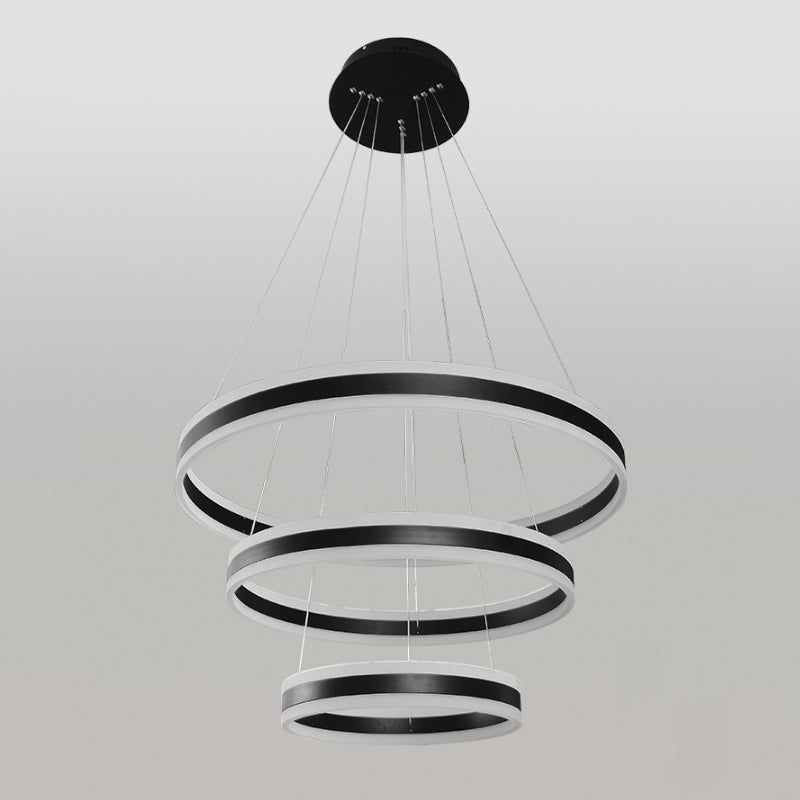 Black Circular Chandelier Light Simple 3 Lights Acrylic LED Suspension Pendant over Dining Table Black Clearhalo 'Ceiling Lights' 'Chandeliers' 'Modern Chandeliers' 'Modern' Lighting' 1969271