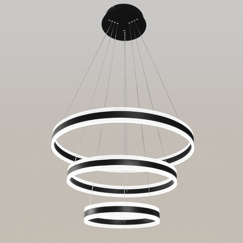 Black Circular Chandelier Light Simple 3 Lights Acrylic LED Suspension Pendant over Dining Table Clearhalo 'Ceiling Lights' 'Chandeliers' 'Modern Chandeliers' 'Modern' Lighting' 1969272