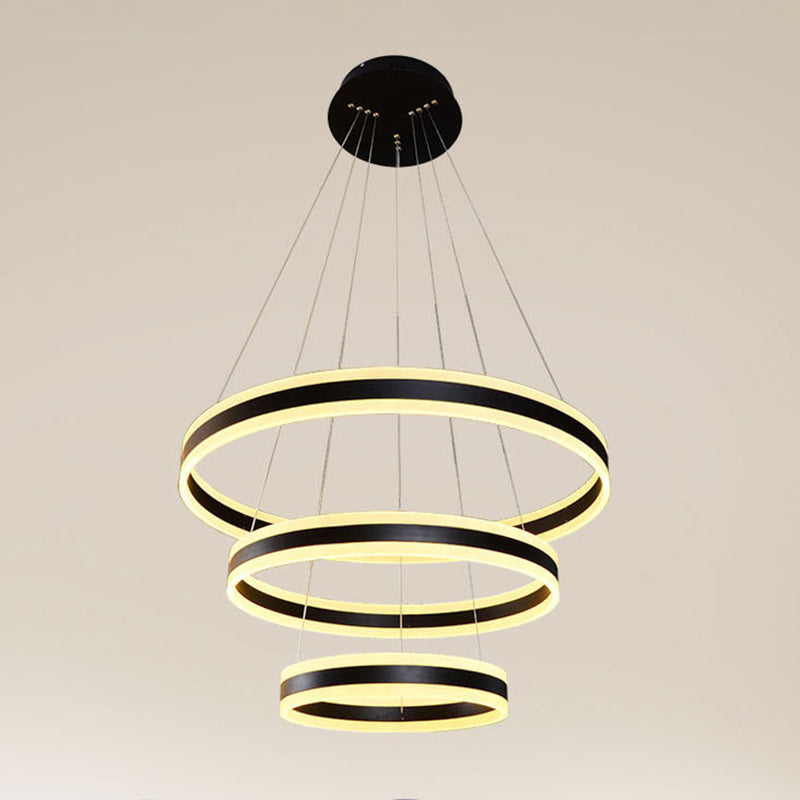 Black Circular Chandelier Light Simple 3 Lights Acrylic LED Suspension Pendant over Dining Table Clearhalo 'Ceiling Lights' 'Chandeliers' 'Modern Chandeliers' 'Modern' Lighting' 1969273