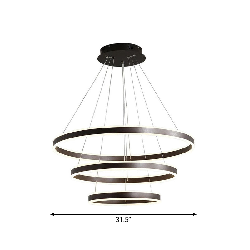 Black Circular Chandelier Light Simple 3 Lights Acrylic LED Suspension Pendant over Dining Table Clearhalo 'Ceiling Lights' 'Chandeliers' 'Modern Chandeliers' 'Modern' Lighting' 1969275