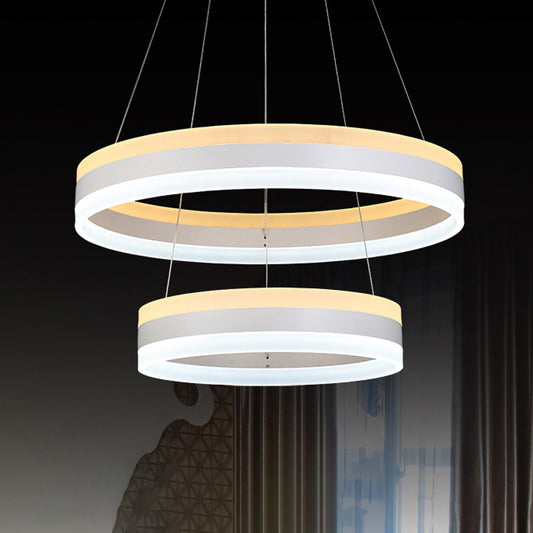 Stylish Modern Hoop Pendant Chandelier Acrylic 2-Head Living Room LED Hanging Light Kit in White White Clearhalo 'Ceiling Lights' 'Chandeliers' 'Modern Chandeliers' 'Modern' Lighting' 1969276