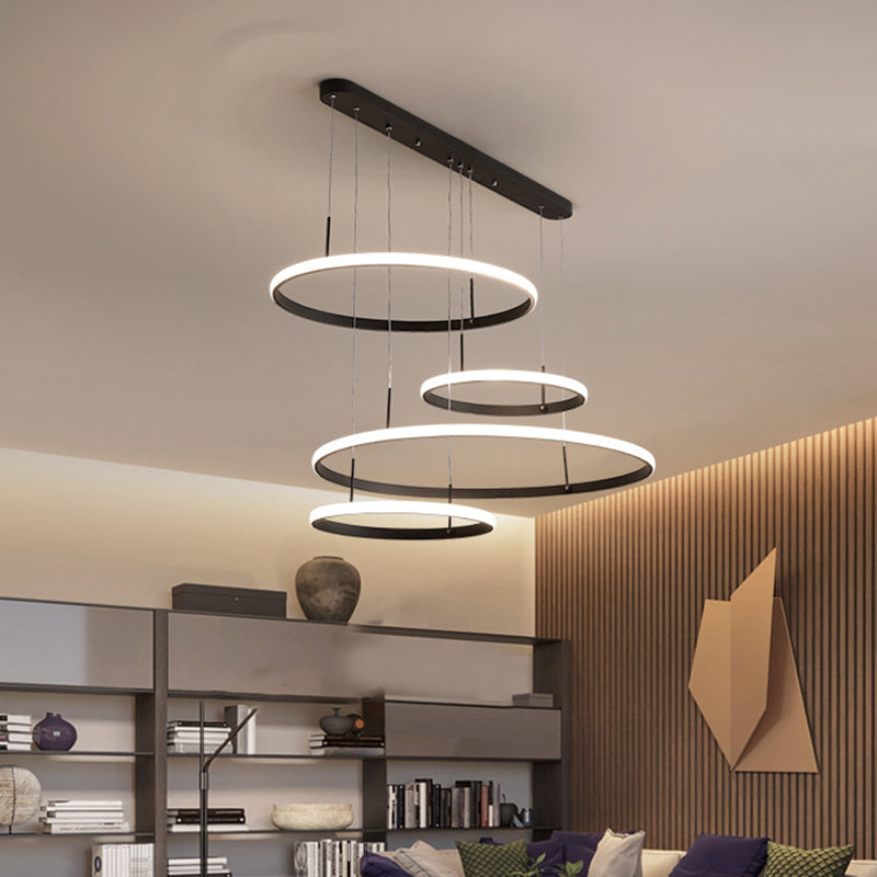 4-Head Living Room LED Chandelier Minimalist Black/Coffee Outer Glow Pendant Lamp with Circle Acrylic Shade Clearhalo 'Ceiling Lights' 'Chandeliers' 'Modern Chandeliers' 'Modern' Lighting' 1969282