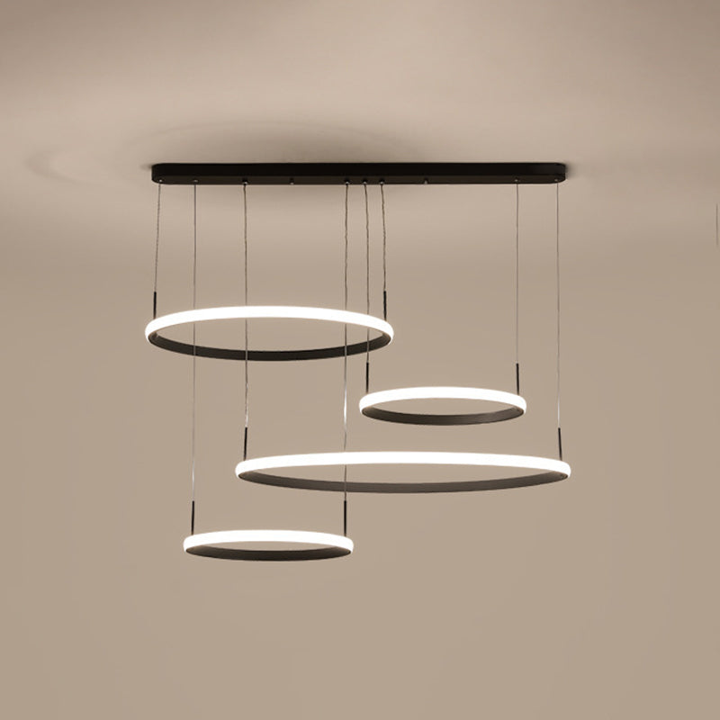4-Head Living Room LED Chandelier Minimalist Black/Coffee Outer Glow Pendant Lamp with Circle Acrylic Shade Clearhalo 'Ceiling Lights' 'Chandeliers' 'Modern Chandeliers' 'Modern' Lighting' 1969283