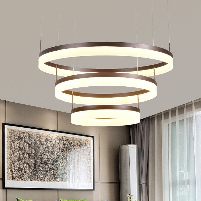 Acrylic 2/3-Tier Circular Drop Pendant Minimalism Coffee Medium/Large LED Chandelier Lamp over Table Clearhalo 'Ceiling Lights' 'Chandeliers' 'Modern Chandeliers' 'Modern' Lighting' 1969303