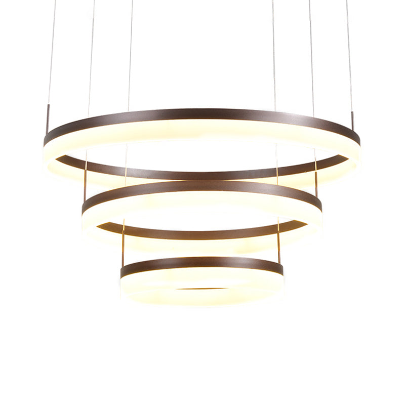 Acrylic 2/3-Tier Circular Drop Pendant Minimalism Coffee Medium/Large LED Chandelier Lamp over Table Clearhalo 'Ceiling Lights' 'Chandeliers' 'Modern Chandeliers' 'Modern' Lighting' 1969304