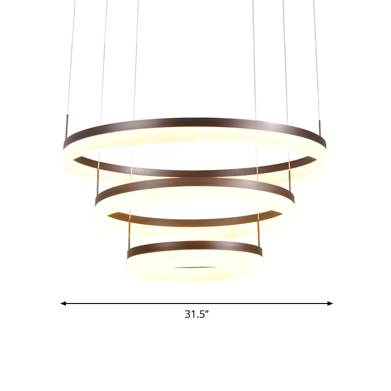 Acrylic 2/3-Tier Circular Drop Pendant Minimalism Coffee Medium/Large LED Chandelier Lamp over Table Clearhalo 'Ceiling Lights' 'Chandeliers' 'Modern Chandeliers' 'Modern' Lighting' 1969305