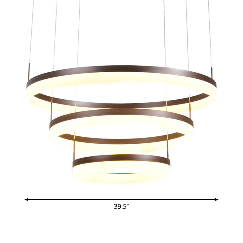 Acrylic 2/3-Tier Circular Drop Pendant Minimalism Coffee Medium/Large LED Chandelier Lamp over Table Clearhalo 'Ceiling Lights' 'Chandeliers' 'Modern Chandeliers' 'Modern' Lighting' 1969306