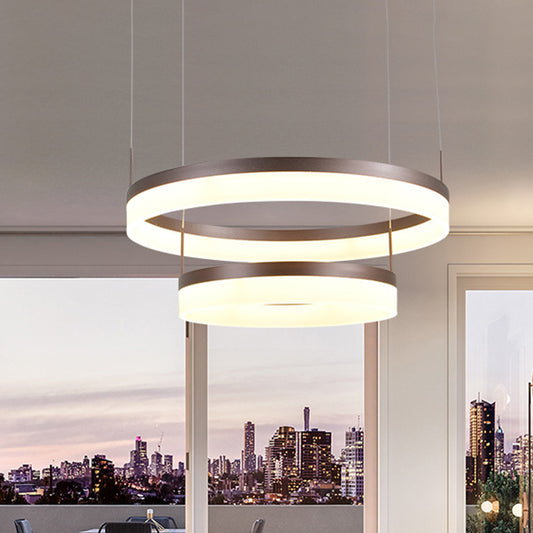 Acrylic 2/3-Tier Circular Drop Pendant Minimalism Coffee Medium/Large LED Chandelier Lamp over Table Coffee 2 Tiers Clearhalo 'Ceiling Lights' 'Chandeliers' 'Modern Chandeliers' 'Modern' Lighting' 1969307
