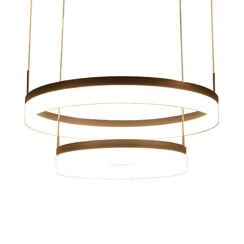 Acrylic 2/3-Tier Circular Drop Pendant Minimalism Coffee Medium/Large LED Chandelier Lamp over Table Clearhalo 'Ceiling Lights' 'Chandeliers' 'Modern Chandeliers' 'Modern' Lighting' 1969308