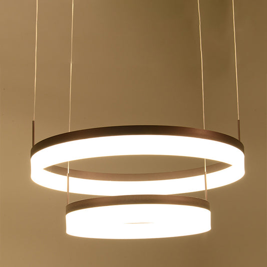 Acrylic 2/3-Tier Circular Drop Pendant Minimalism Coffee Medium/Large LED Chandelier Lamp over Table Clearhalo 'Ceiling Lights' 'Chandeliers' 'Modern Chandeliers' 'Modern' Lighting' 1969309