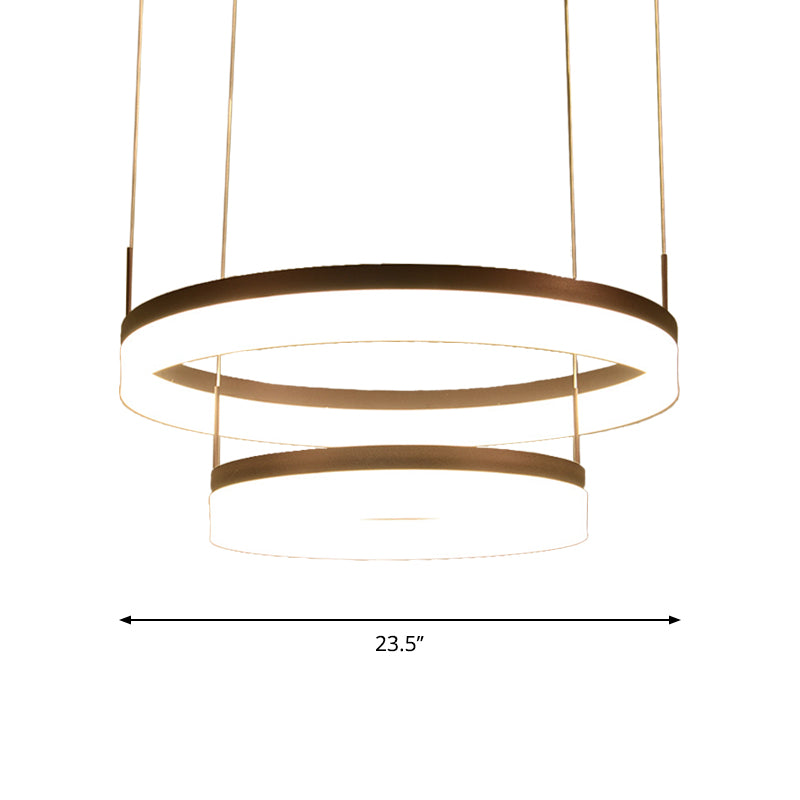 Acrylic 2/3-Tier Circular Drop Pendant Minimalism Coffee Medium/Large LED Chandelier Lamp over Table Clearhalo 'Ceiling Lights' 'Chandeliers' 'Modern Chandeliers' 'Modern' Lighting' 1969310