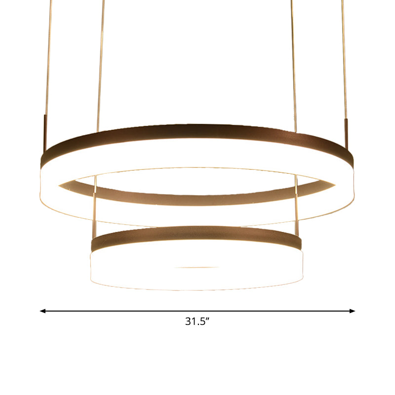 Acrylic 2/3-Tier Circular Drop Pendant Minimalism Coffee Medium/Large LED Chandelier Lamp over Table Clearhalo 'Ceiling Lights' 'Chandeliers' 'Modern Chandeliers' 'Modern' Lighting' 1969311