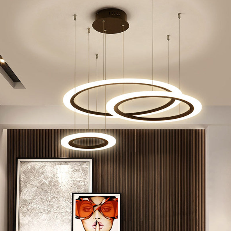 Contemporary LED Hanging Light Kit Black 3/4 Tiered Halo Ring Chandelier with Acrylic Shade Clearhalo 'Ceiling Lights' 'Chandeliers' 'Modern Chandeliers' 'Modern' Lighting' 1969313