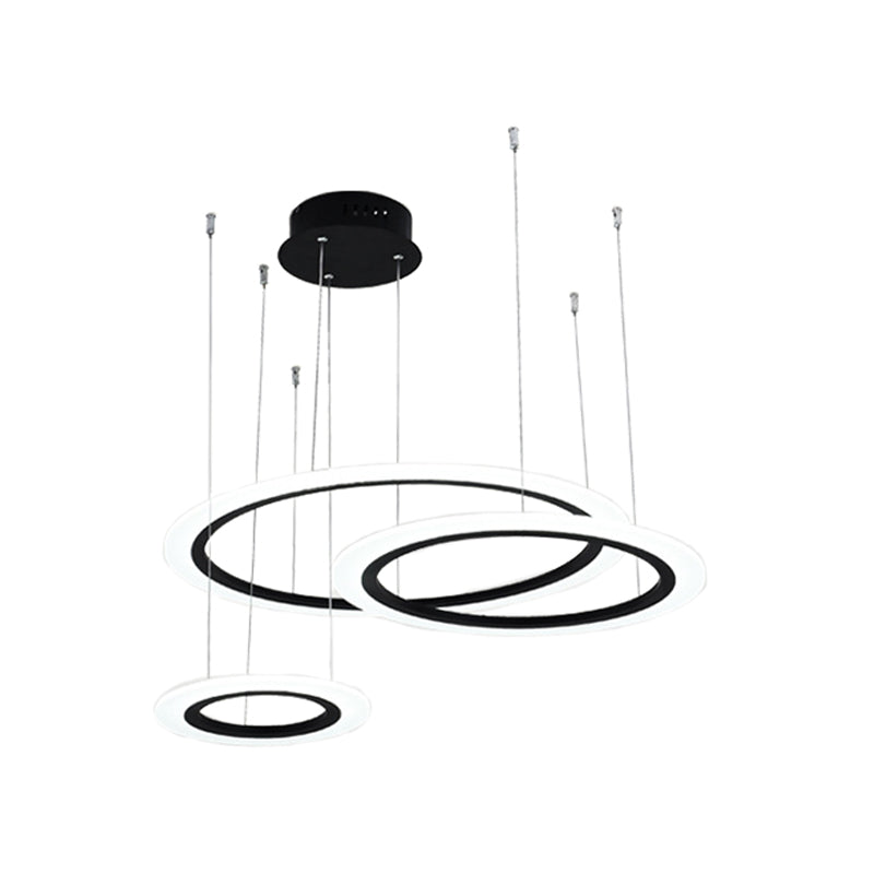 Contemporary LED Hanging Light Kit Black 3/4 Tiered Halo Ring Chandelier with Acrylic Shade Clearhalo 'Ceiling Lights' 'Chandeliers' 'Modern Chandeliers' 'Modern' Lighting' 1969315