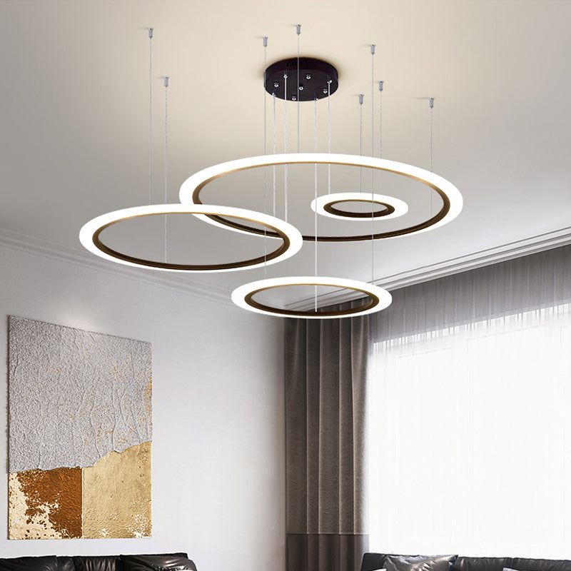 Contemporary LED Hanging Light Kit Black 3/4 Tiered Halo Ring Chandelier with Acrylic Shade Black 4 Tiers Clearhalo 'Ceiling Lights' 'Chandeliers' 'Modern Chandeliers' 'Modern' Lighting' 1969317