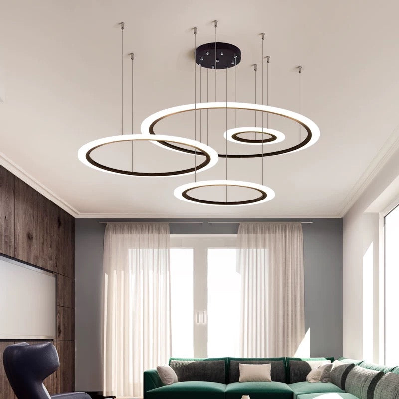 Contemporary LED Hanging Light Kit Black 3/4 Tiered Halo Ring Chandelier with Acrylic Shade Clearhalo 'Ceiling Lights' 'Chandeliers' 'Modern Chandeliers' 'Modern' Lighting' 1969319