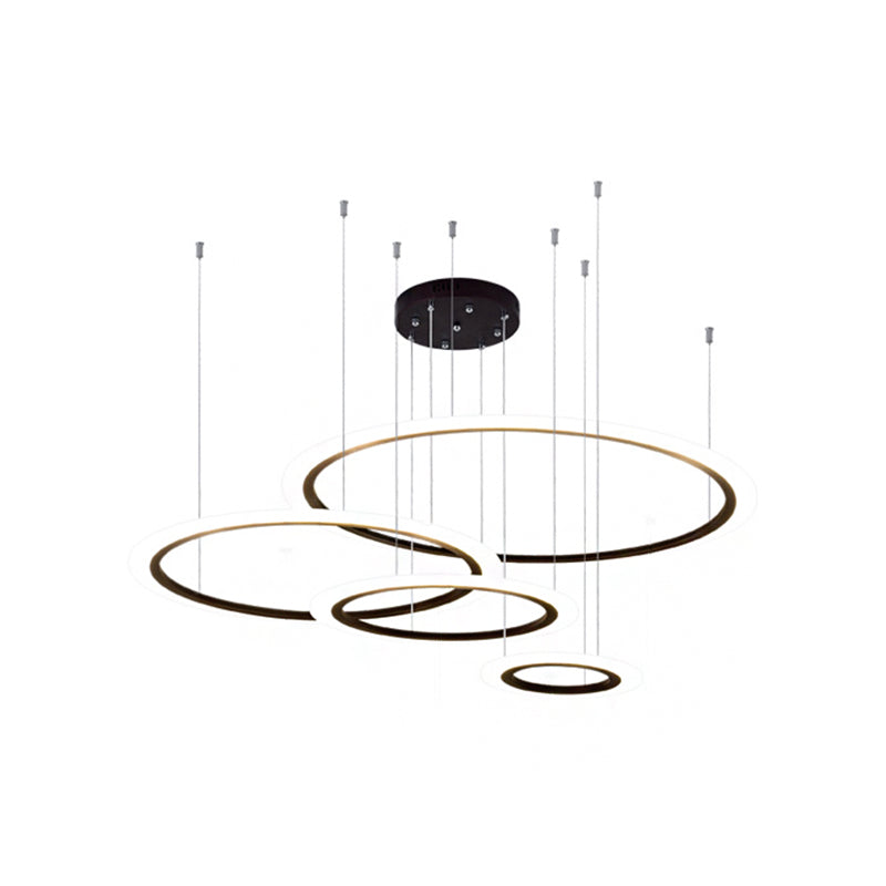 Contemporary LED Hanging Light Kit Black 3/4 Tiered Halo Ring Chandelier with Acrylic Shade Clearhalo 'Ceiling Lights' 'Chandeliers' 'Modern Chandeliers' 'Modern' Lighting' 1969320
