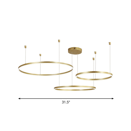 3/4/5 Tiered Hoop Metal Chandelier Postmodern Style Gold LED Hanging Ceiling Light for Living Room Clearhalo 'Ceiling Lights' 'Chandeliers' 'Modern Chandeliers' 'Modern' Lighting' 1969338