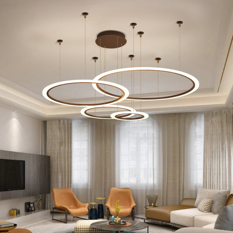 Small/Large 3/4 Tiers Ceiling Pendant Lamp Creative Modern Acrylic Coffee LED Chandelier Light Fixture Coffee 4 Tiers Clearhalo 'Ceiling Lights' 'Chandeliers' 'Modern Chandeliers' 'Modern' Lighting' 1969343