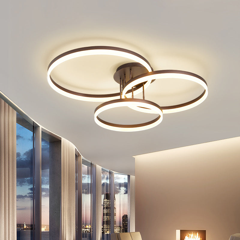 Coffee Hoop Shaped Ceiling Light Minimalist 3-Light Acrylic LED Semi Flush Mount Lamp with Spiral Design, Warm/White Light Clearhalo 'Ceiling Lights' 'Close To Ceiling Lights' 'Close to ceiling' 'Semi-flushmount' Lighting' 1969413