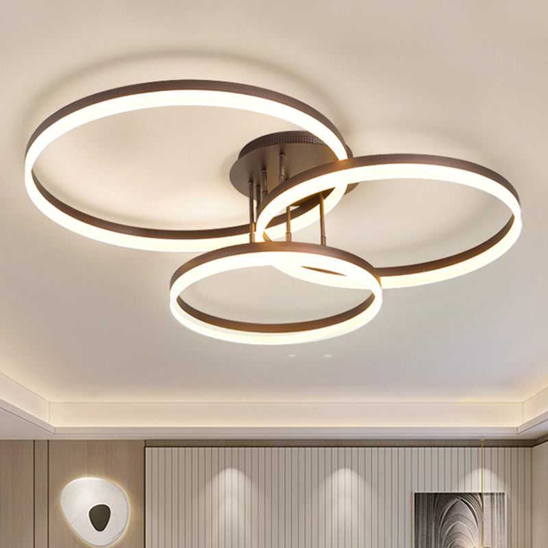 Coffee Hoop Shaped Ceiling Light Minimalist 3-Light Acrylic LED Semi Flush Mount Lamp with Spiral Design, Warm/White Light Clearhalo 'Ceiling Lights' 'Close To Ceiling Lights' 'Close to ceiling' 'Semi-flushmount' Lighting' 1969414