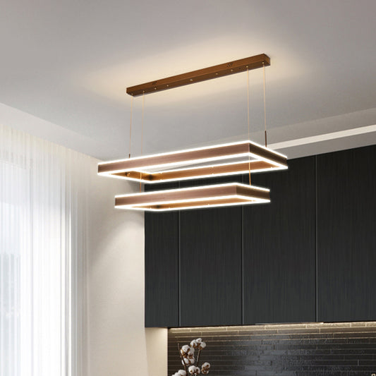 Modernist Tapered Rectangle Chandelier Aluminum Dining Room 2/3/4-Tier LED Pendant Lamp in Brown, Warm/White Light Clearhalo 'Ceiling Lights' 'Chandeliers' 'Modern Chandeliers' 'Modern' Lighting' 1969511