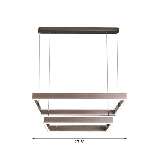 2/3/4 Tiers Square Living Room Chandelier Acrylic Minimalist LED Suspension Pendant in Coffee, Warm/White Light Clearhalo 'Ceiling Lights' 'Chandeliers' 'Modern Chandeliers' 'Modern' Lighting' 1969528
