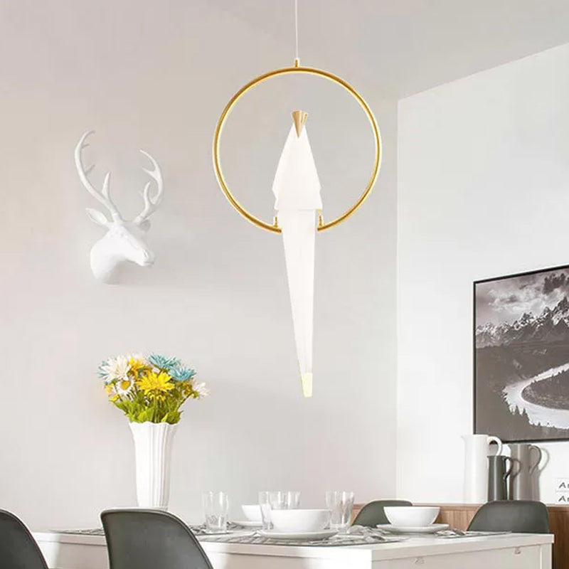 Nordic 1/2/3-Bulb Ceiling Light White-Gold Round Pendant Light Kit with Plastic Crane Shade Clearhalo 'Ceiling Lights' 'Chandeliers' Lighting' options 1969557