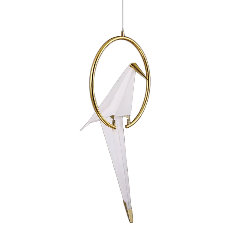 Nordic 1/2/3-Bulb Ceiling Light White-Gold Round Pendant Light Kit with Plastic Crane Shade Clearhalo 'Ceiling Lights' 'Chandeliers' Lighting' options 1969558