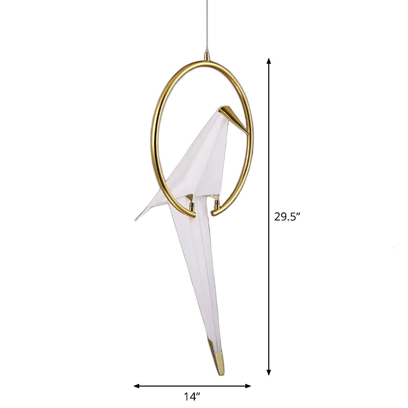 Nordic 1/2/3-Bulb Ceiling Light White-Gold Round Pendant Light Kit with Plastic Crane Shade Clearhalo 'Ceiling Lights' 'Chandeliers' Lighting' options 1969560