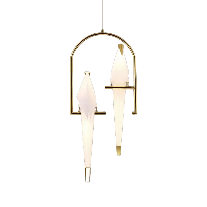 Nordic 1/2/3-Bulb Ceiling Light White-Gold Round Pendant Light Kit with Plastic Crane Shade Clearhalo 'Ceiling Lights' 'Chandeliers' Lighting' options 1969562