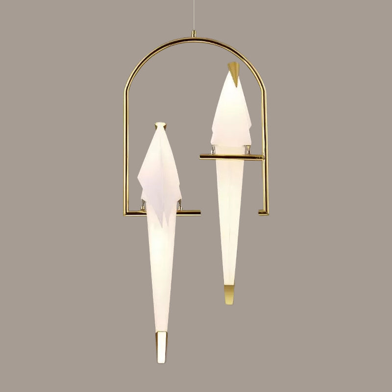 Nordic 1/2/3-Bulb Ceiling Light White-Gold Round Pendant Light Kit with Plastic Crane Shade Clearhalo 'Ceiling Lights' 'Chandeliers' Lighting' options 1969563