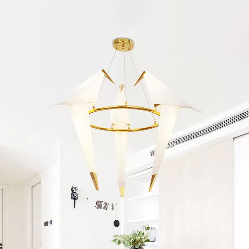 Nordic 1/2/3-Bulb Ceiling Light White-Gold Round Pendant Light Kit with Plastic Crane Shade Clearhalo 'Ceiling Lights' 'Chandeliers' Lighting' options 1969565