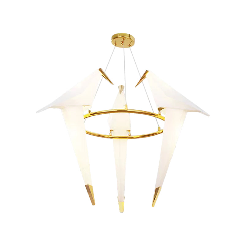 Nordic 1/2/3-Bulb Ceiling Light White-Gold Round Pendant Light Kit with Plastic Crane Shade Clearhalo 'Ceiling Lights' 'Chandeliers' Lighting' options 1969566