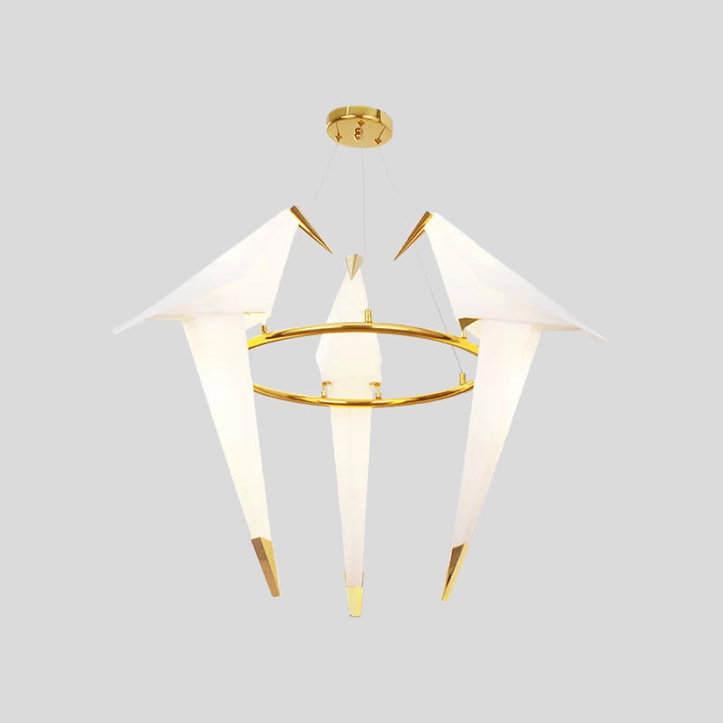 Nordic 1/2/3-Bulb Ceiling Light White-Gold Round Pendant Light Kit with Plastic Crane Shade Clearhalo 'Ceiling Lights' 'Chandeliers' Lighting' options 1969567