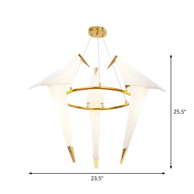 Nordic 1/2/3-Bulb Ceiling Light White-Gold Round Pendant Light Kit with Plastic Crane Shade Clearhalo 'Ceiling Lights' 'Chandeliers' Lighting' options 1969568