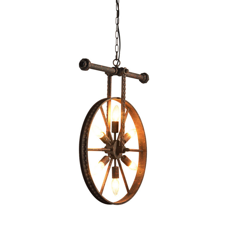 Metallic Wheel Chandelier Lamp Art Deco 6 Lights White/Black/Rust Pendant Ceiling Light for Restaurant Clearhalo 'Ceiling Lights' 'Chandeliers' Lighting' options 1969572